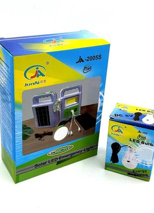 Светодиодный переносной фонарь-прожектор с солнечной зарядкой junai ja-2005 + led лампа ja-399