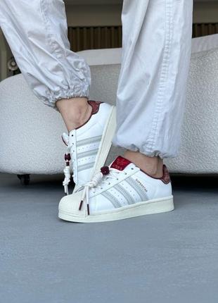 Женские кроссовки adidas superstar white/red6 фото