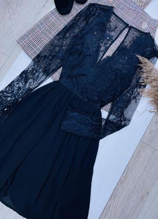 Новое черное платье h&m s платье вечернее короткое платье клеш кружевное платье с вырезом