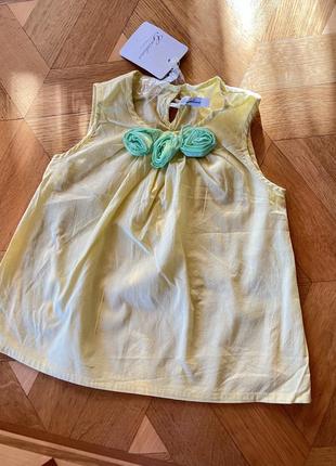 Нежная блуза на короткий рукав майка на девочку желтая от итальянского производителя gaia luna на 5 лет 114 см1 фото