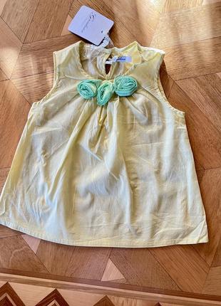 Нежная блуза на короткий рукав майка на девочку желтая от итальянского производителя gaia luna на 5 лет 114 см4 фото