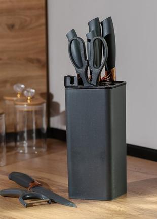 Ножи на подставке 5 штук с ножницами и овощечисткой для кухни 33 см • 23.5см•24.5 см • 19.5 см черный (l01860)