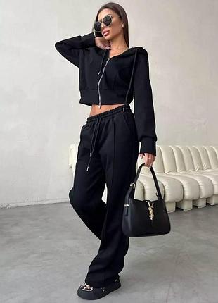 Молодежный стильный спортивный костюм (укороченный худи+джоггеры) ткань трехнитка на флисе