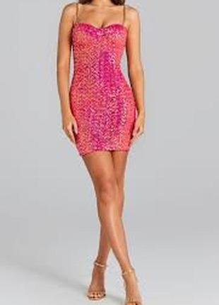 Мини платье-бюстье, пайетки, секси, nadine merabi lara pink dress