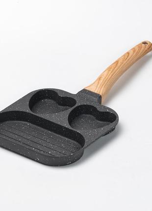 Сковорода квадратная порционная на 3 секции с антипригарным покрытием для всех плит серая (l02113)