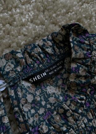 Блуза shein короткий рукав бирюзовая в цветок3 фото