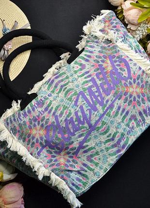 Женская сумка большая с короткой ручкой "stay wild" черно-фиолетовый размер: 52х18х31 см