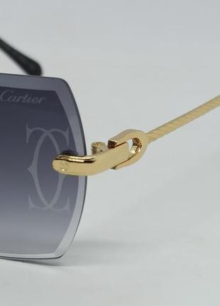 Окуляри в стилі cartier унісекс сонцезахисні безоправні сірий градієнт з логотипом бренду на лінзах3 фото