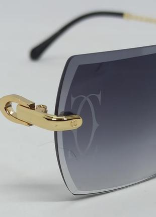 Окуляри в стилі cartier унісекс сонцезахисні безоправні сірий градієнт з логотипом бренду на лінзах4 фото