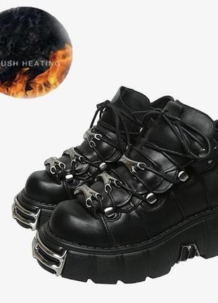 Чоботи чорні масивні унісекс під стиль new york готика гранж теплі