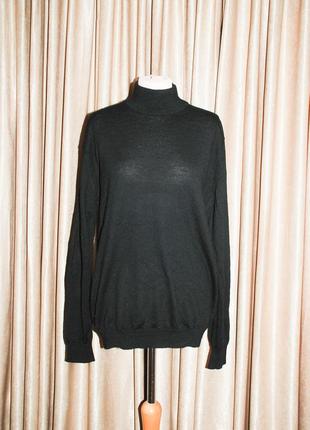 Базовый  черный свитер  мерино меринос мериносовая шерсть  гольф   воротник  стойка  шерстяной  водо