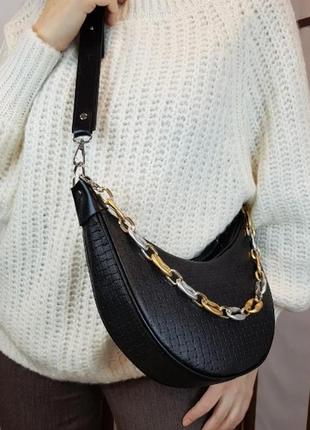 Сумка женская кожаная, черная с тиснением венето 17363 фото