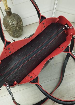 Женская стильная и качественная сумка из искусственной кожи черная с красным6 фото