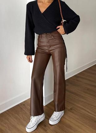 Женские кожаные брюки на флисе🤎