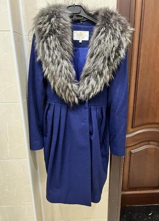 Пальто синє з натуральним хутром roberto cavalli, оригінал
