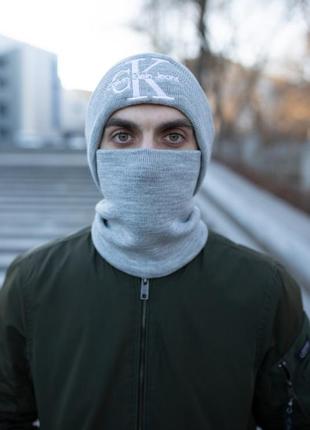 Шапка и бафф серого цвета