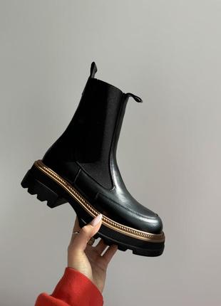 Челси-ботинки женские зимние, кожаные, на меху, черные