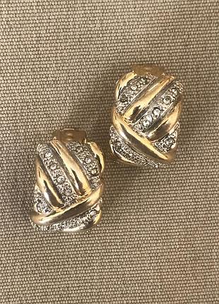 Невероятные клипсы позолота с цирконами винтаж