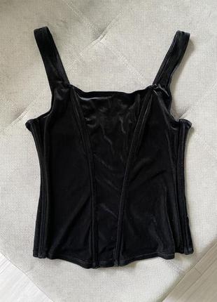 Бархатный топ-майка, черный бархатный майка-корсет