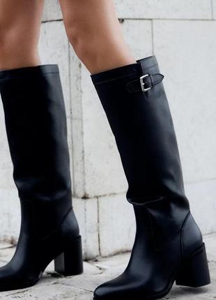 Сапоги женские черные с пряжкой zara new