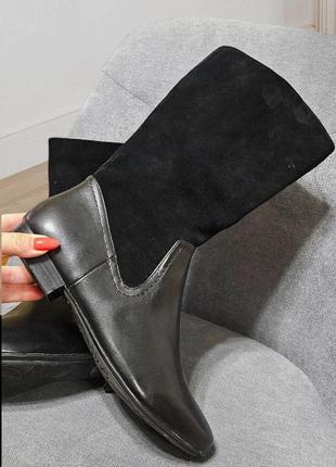 Демисезонные черные кожаные сапоги clarks на молнии
