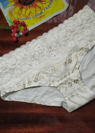 Красивые кремовые коттоновые трусики с кружевом f&amp;f, eur 42
