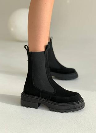 Код 11234🍂деми. ботинки челси натуральная замша черные