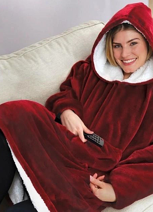 Толстовка плед с капюшоном и рукавами huggle hoodie оверсайз. цвет: красный ws96134-1
