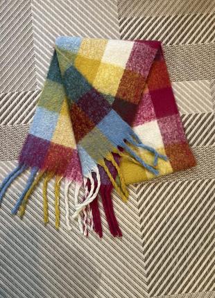 Шарф яркий с ворсом теплый в клетку