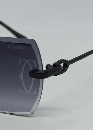 Очки в стиле cartier унисекс солнцезащитные безоправные серый градиент с логотипом бренда на линзах3 фото
