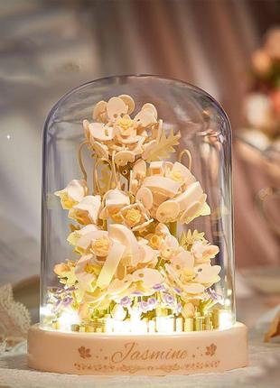 Конструктор ночник блочный детский с подсветкой цветок в колбе белый жасмин цветы