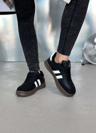 Кросівки кеди зимові з хутром чорні шкіряні жіночі