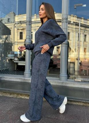 Костюм варенка женский спортивный повседневный комплект двойка штаны палаццо кофта бомбер толстовка регби черный серый графит коричневый капучино