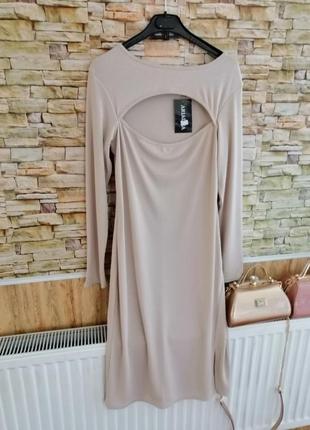 Платье миди в рубчик размер 48 плюс два цвета с вырезом на груди