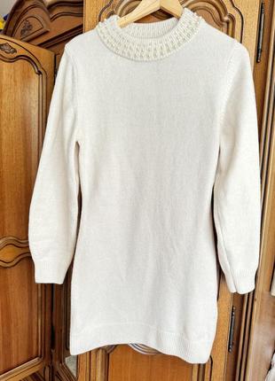 Платье теплое вязаное h&m платье туника осень зима молочный цвет