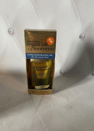 Аргановое масло ogx renewing + argan oil of morocco extra penetrating oil для глубокого восстановления волос, 100 мл