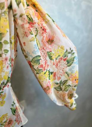 Zara воздушная блуза с пышными рукавами в цветочный принт8 фото