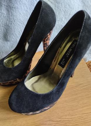 Туфлі замшеві тигрові на каблучці та підйомі select3 фото