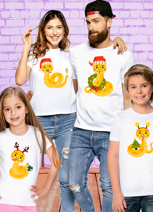 Футболки фемілі лук family look для всієї родини з новорічним принтом «сім'я змій. змійки. змії