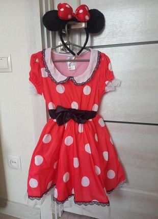 Карнавальное платье костюм пышное платье минные маус красная minnie mouse для девочки 5-7 лет