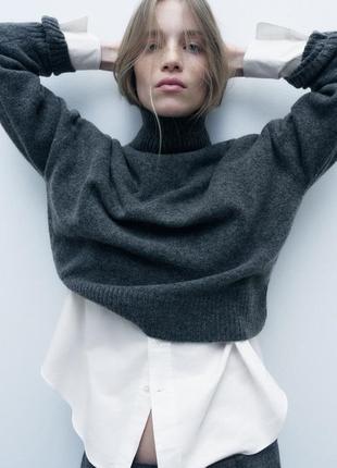 Серый свитер zara серый минималистичный свитер без ничего темно серый свитер под с горловиной серый свитер оверсайз под горло