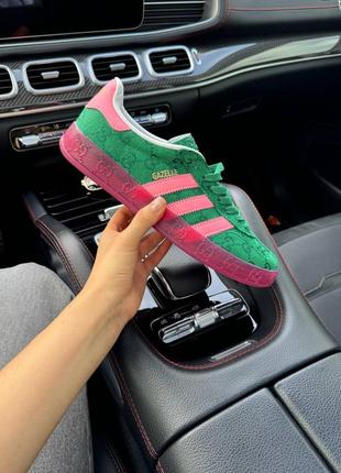 Adidas x gucci gazelle green gg monogram кеди