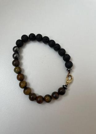 Браслет тигровый глаз/ гематит/ лавовый камень