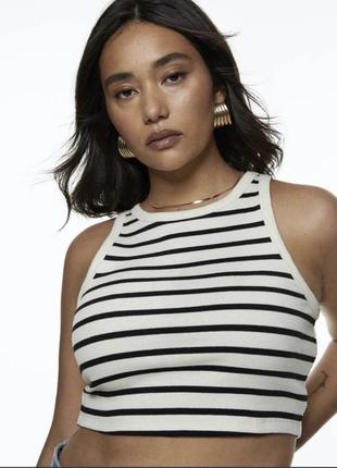 Короткий топ без рукавов в полоску h&m