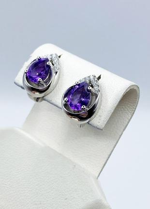 Сережки серебряные с аметистом и кубическим цирконием 4,49 г