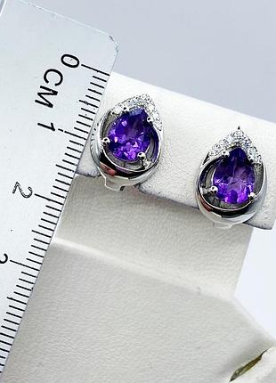 Сережки серебряные с аметистом и кубическим цирконием 4,49 г