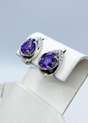 Сережки серебряные с аметистом и кубическим цирконием 4,49 г