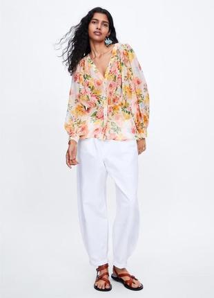 Zara воздушная блуза с пышными рукавами в цветочный принт2 фото