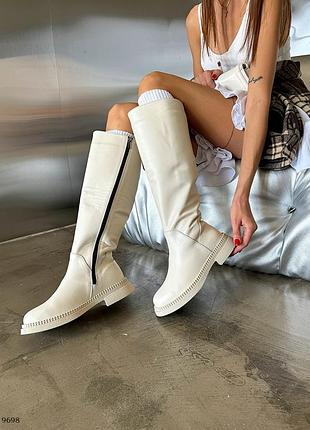 Сапоги, молочный, натуральная кожа, деми/зима