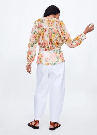 Zara воздушная блуза с пышными рукавами в цветочный принт3 фото